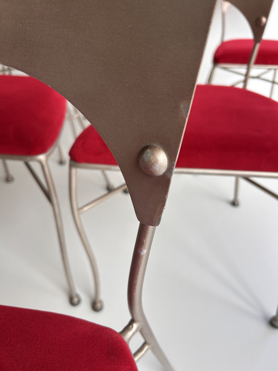 Image 1 of Sedie di design di Andy Thornton – velluto rosso e bronzo ramato (set)