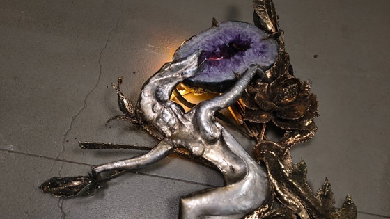 Image 1 of XL Illuminated amethyst wall sculpture by Marc D'Haenens, 1970s