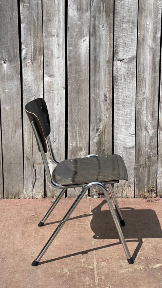 Black’n Chrome Galvanitas stoelen, Zwart Pagholz, Verchroomd frame, Vintage design 1 of 44, Dining chairs (photo 7 of 10)