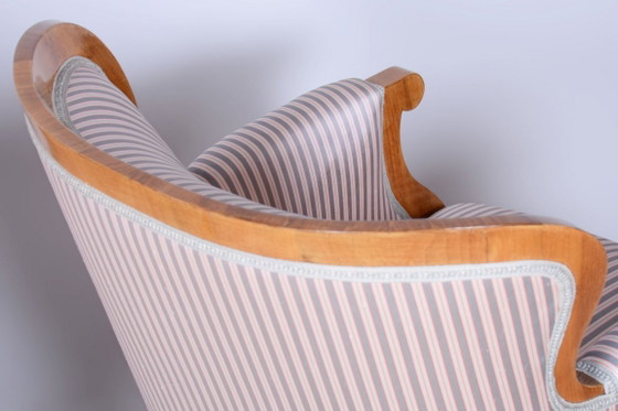 Set van twee gerestaureerde Biedermeier fauteuils, eiken-, sparren- en walnotenhout, Oostenrijk, jaren 1830 (photo 6 of 10)