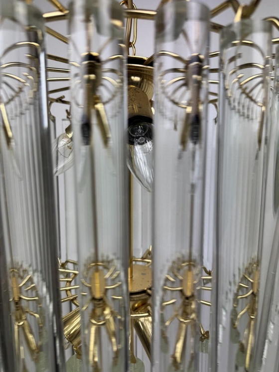 Image 1 of Lampadario a 3 file con tubi di cristallo Giesse Senago in stile Venini, Italia