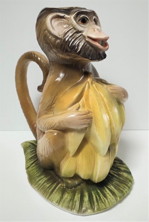 pitcher monkey ceramics painted decor 80's