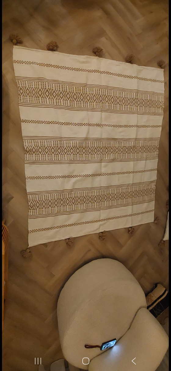 Image 1 of Manta de lana bereber + 2 fundas de cojín – Blanco/Beige