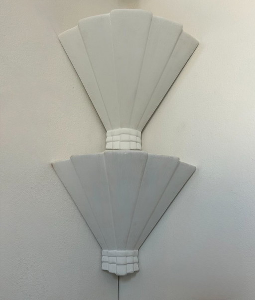 Paire d'appliques d’angle vintage, plâtre blanc mat, France, 1970