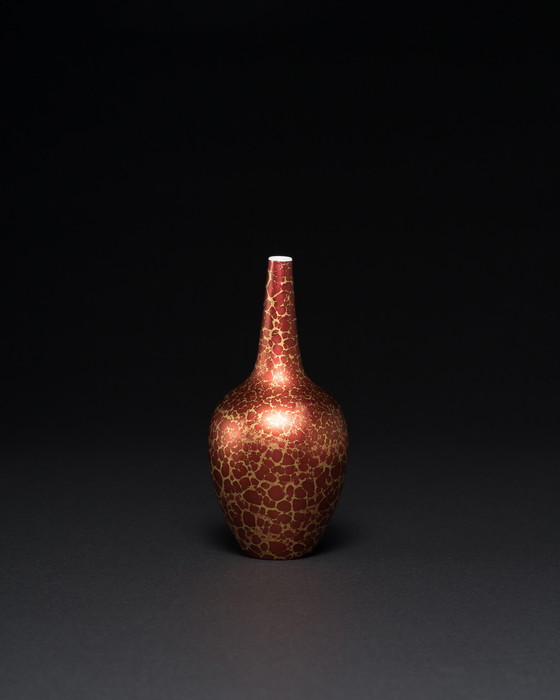 Image 1 of Vase Duo en porcelaine peinte à la main, rouge Goldfeuer, Hans Wohlrab Rosenthal H. Drexler