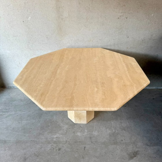 Image 1 of Mid-century Travertine octagonal dining table Italian design