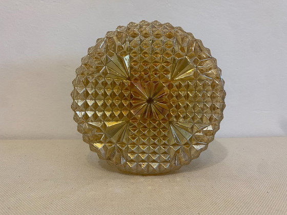 Vintage Geometric Pressed Glass Flush Mount Ceiling Light, 1970s (photo 3 of 11)