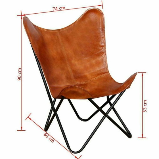 Image 1 of Silla mariposa de cuero hecha a mano, asiento de salón moderno de mediados de siglo, silla de hombro beige