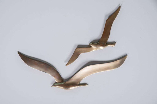 Vintage set Brass seagulls 60s, brass bird wall decoration