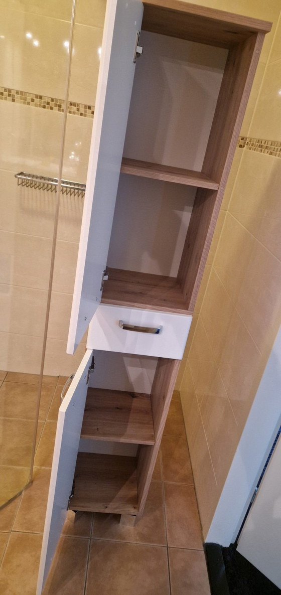 White Storage cabinet with wooden accents, Metal, Modern (photo 3 of 7)
