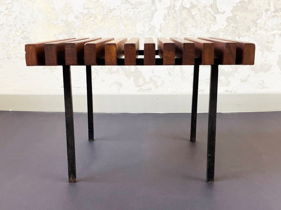 Tavolino per piante in teak Mid-Century, Sgabello, Metallo vintage originale – Libri d'arte, Legno, Ferro (photo 9 of 12)