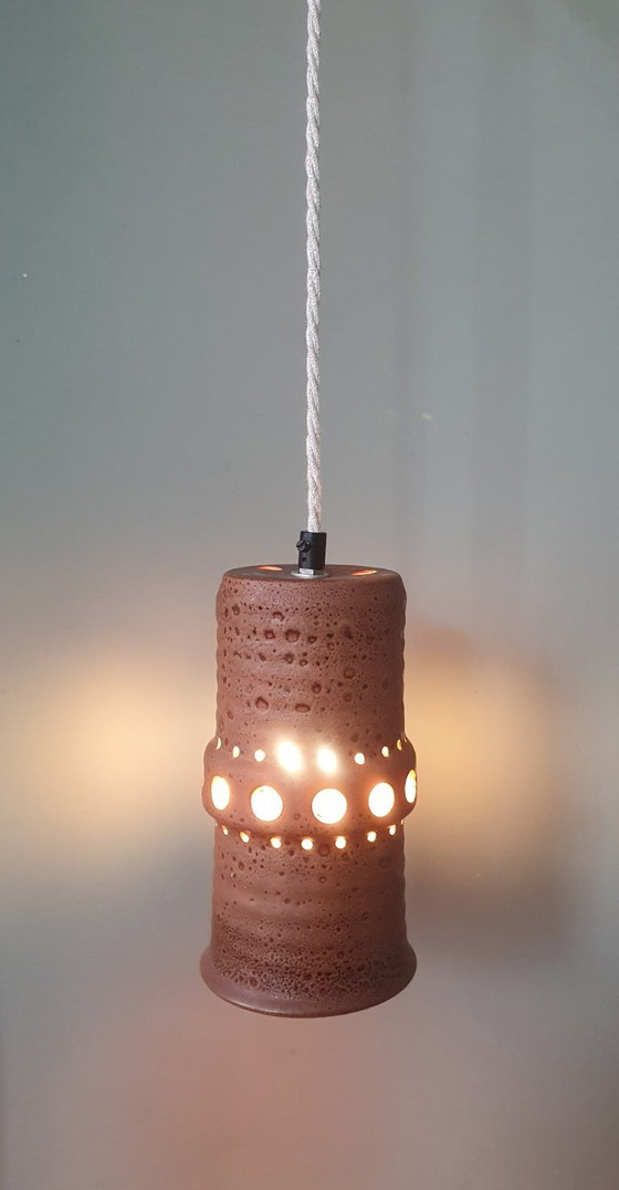 Image 1 of Set di 2 lampade a sospensione vintage in ceramica, Germania Ovest, vetro lava