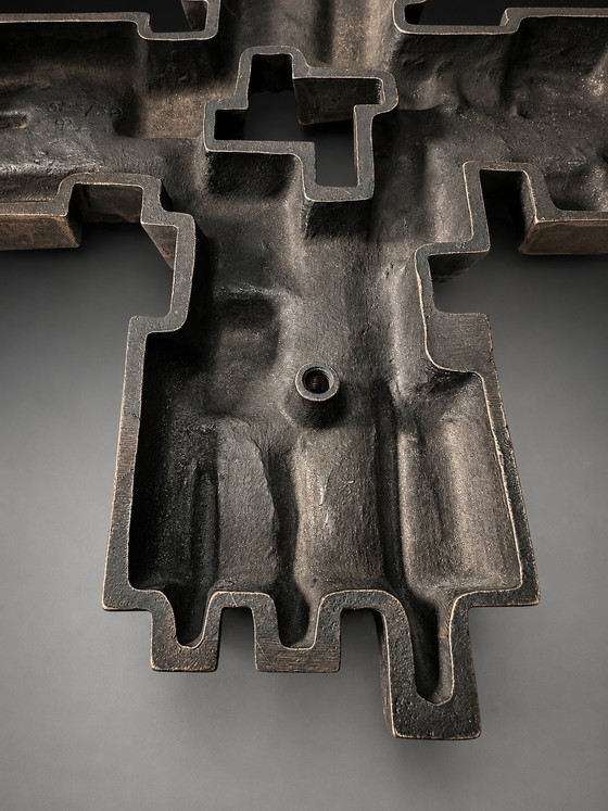 Image 1 of Brutalist Cubist Bronze Wall Cross | Geometric Modernist Sculpture | 1970s
