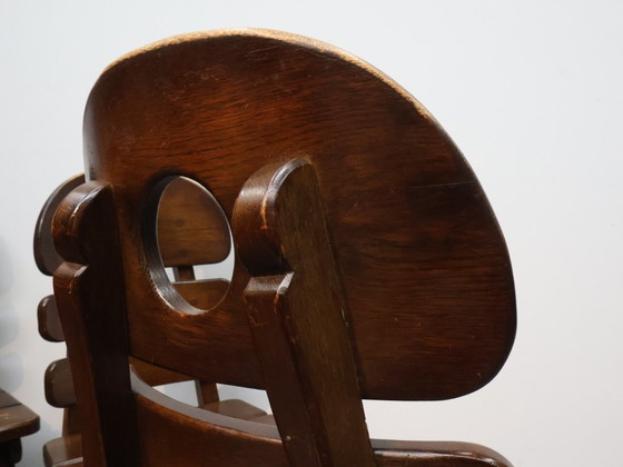 Image 1 of Brutalist fishbobe chairs set van 4 massief eikenhout