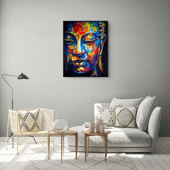 Image 1 of Unique hand-painted Buddha painting "Colorful Calm" – Seksak Jaichumchen – 80 × 100 cm