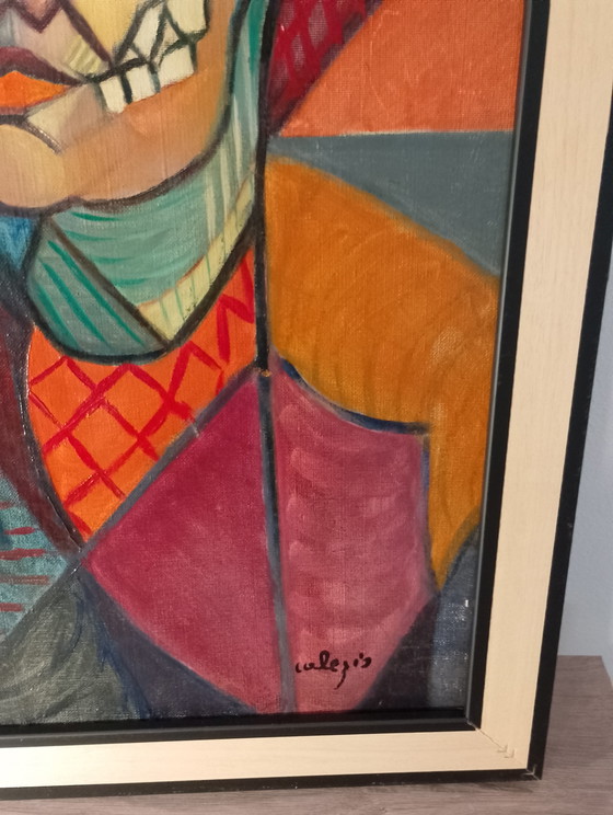 Image 1 of Anatomisch kubistisch portret: Kaptafel met krulspelden, olieverf op linnen doek, gesigneerd Calezis, circa 1955