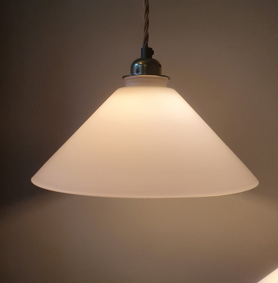 Set Vintage Pendant lamps - Milk glass, banker's lamps. – Metal (photo 10 of 21)
