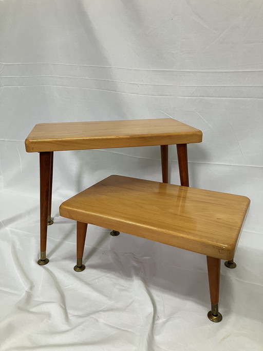 Vintage bijzettafels of plantentafels set van 2 met messing.