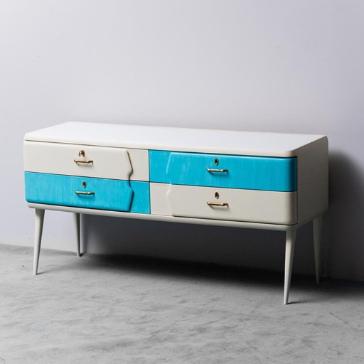  SIDEBOARD MOBILE WHITE WOOD METAL 60S VINTAGE MODERN ANTIQUE