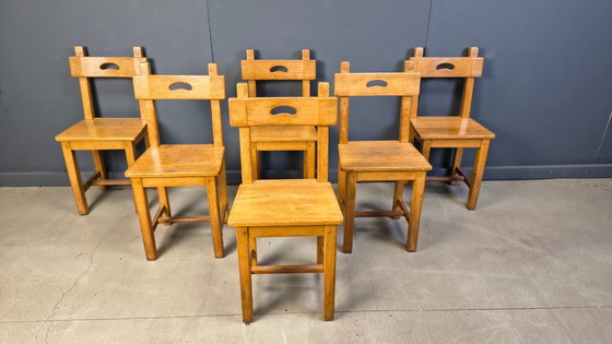 Image 1 of Vintage oak brutalist chairs, 1960s - set of 6