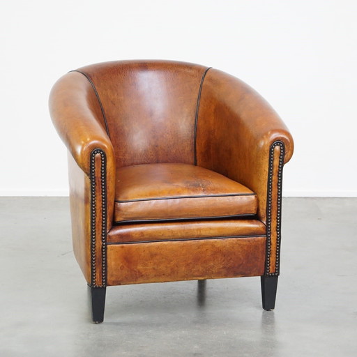 Vintage Clubfauteuil Gemaakt Van Schapenleer