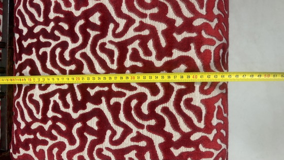 6 sedie da pranzo vintage Gordon Russell in legno con seduta stampata W.H. Curly Coral. – Velvet, Wood (photo 11 of 15)