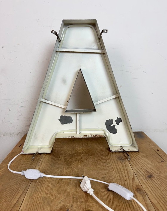 Image 1 of Large Illuminated Vintage Grey Iron Facade Letter A , 1970s