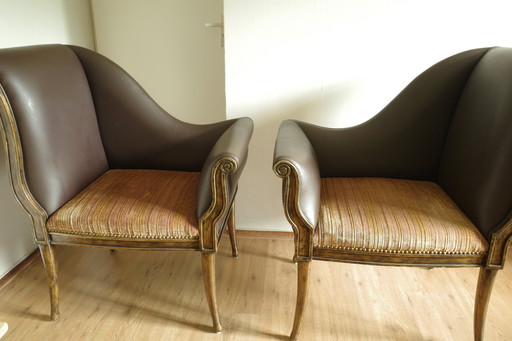 Arthur McMillan sillas tête-à-tête - raro diseño vintage en cuero marrón, juego de 2