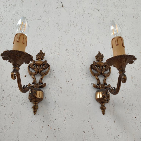 Image 1 of Appliques et lampes de chevet vintage en laiton Hollywood Regency