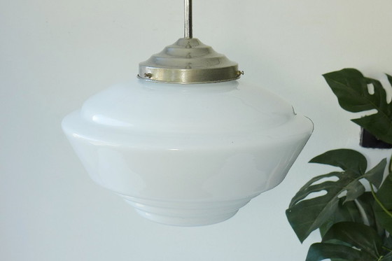 Image 1 of Vintage Art Deco Bauhaus pendant lamp, 1930s/40s light, glass