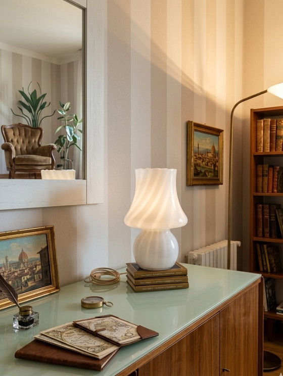 Image 1 of MURANO Vintage "Fungo" Bedside Lamp in Swirl Layered Glass - Mid-Century - Handmade - Made in Italy - Perfect