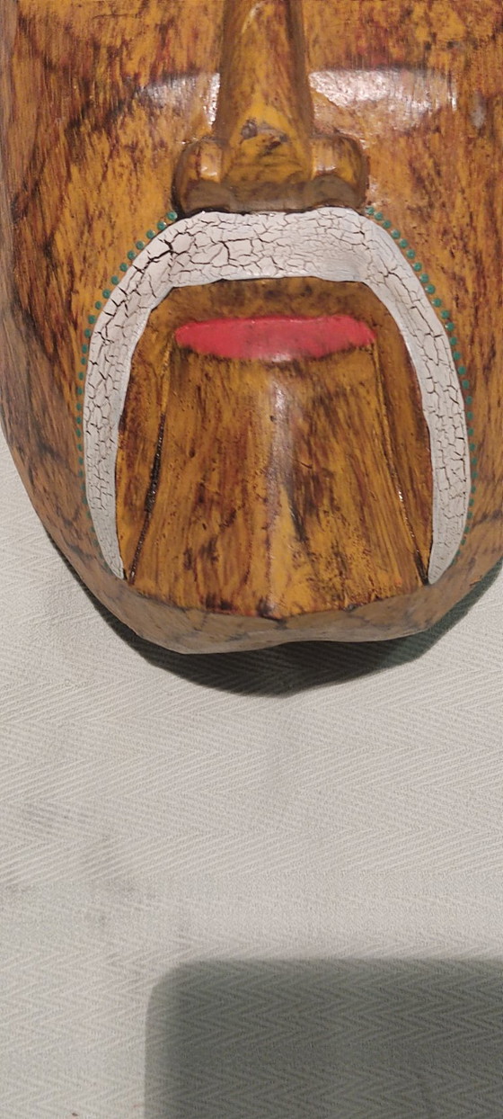 Image 1 of Maschera etnica in legno intagliato - Home decor vintage stile asiatico indonesiano
