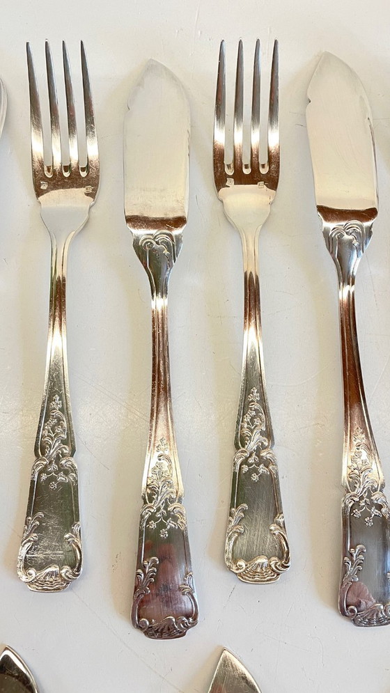 Image 1 of 12 Fourchettes 12 Couteaux à Poisson PLATIL Métal Argenté 