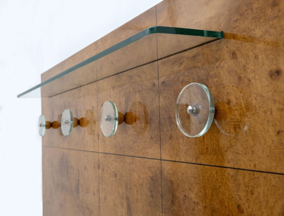 Image 1 of Perchero Art Déco italiano de nogal y cristal, atribuido a Pier Luigi Colli, década de 1930
