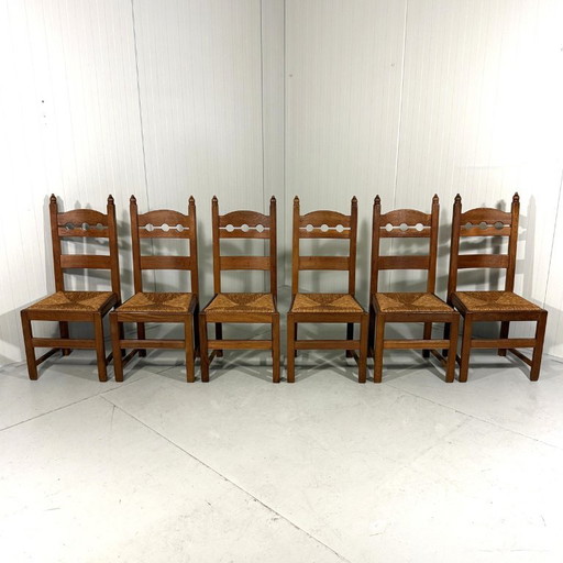 Rustieke Eiken Razor Back Eetkamerstoelen 1960’s