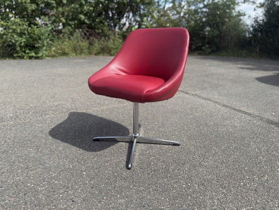 1970s Space Age Chrome Red Swivel Lounge Chair – Side chairs, Textile (photo 3 of 7)