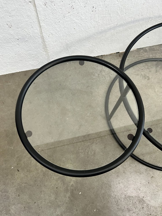 Image 1 of Tavolino da caffè vintage/tavolino girevole, struttura in metallo con ripiani in vetro, Paesi Bassi anni '70