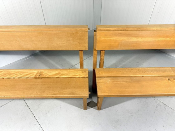 Image 1 of XL Modernist solid beech wood bench 1960s