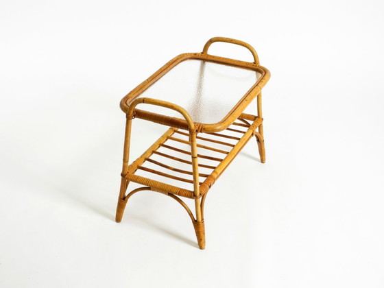 Lovely Small Italian 1960s Bamboo Side Or Coffee Table With A Iced Glass Top, Side tables, Brown, Vintage (photo 2 of 21)