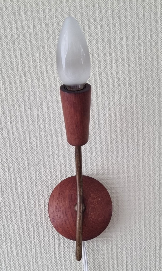 Image 1 of Two mid-century teak wall lamps, without shade