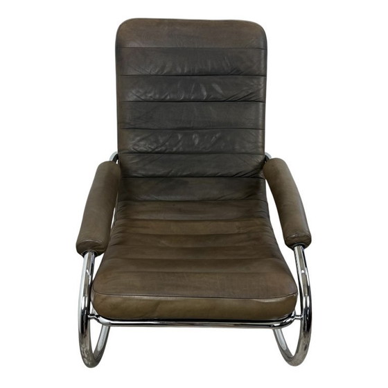 Image 1 of Sedia a dondolo Bauhaus vintage in pelle e cromo