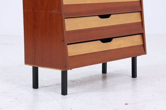 Image 1 of Vintage shoe cabinet from the 1960s | Mid-century cabinet, retro shoe cabinet, hallway, wooden storage #04-23