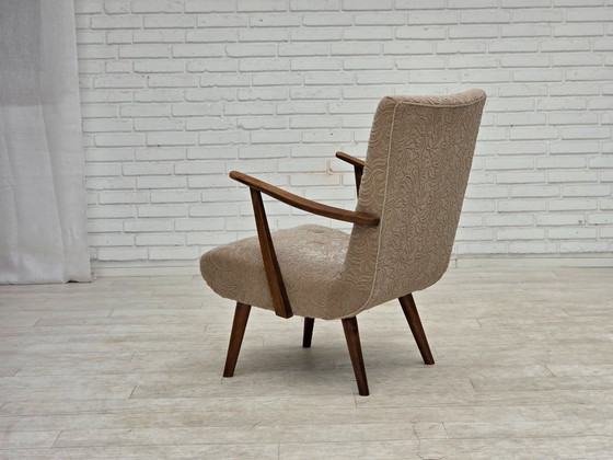 Image 1 of Deense fauteuil uit de jaren 60, bekleed met meubelwol en gemaakt van beukenhout.