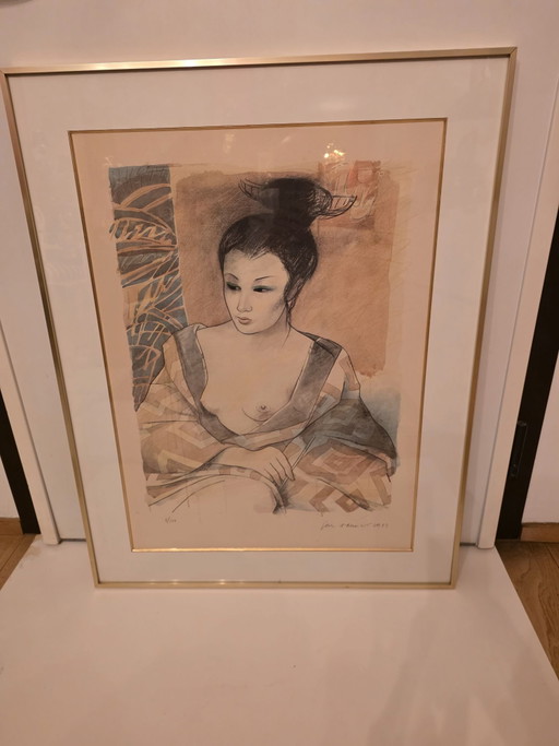 Grande Lithographie Atmosphérique 'Geisha' – Jan Vannier (1983) – Numérotée 8/100 – Encadrée