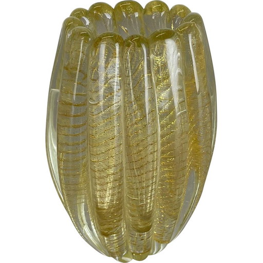 Vase vintage en verre de Murano Cordonato d'oro par Barovier et Toso, Italie, années 1970