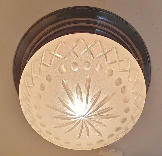 Image 1 of Lampada da soffitto Art Déco in vetro tagliato e cromato