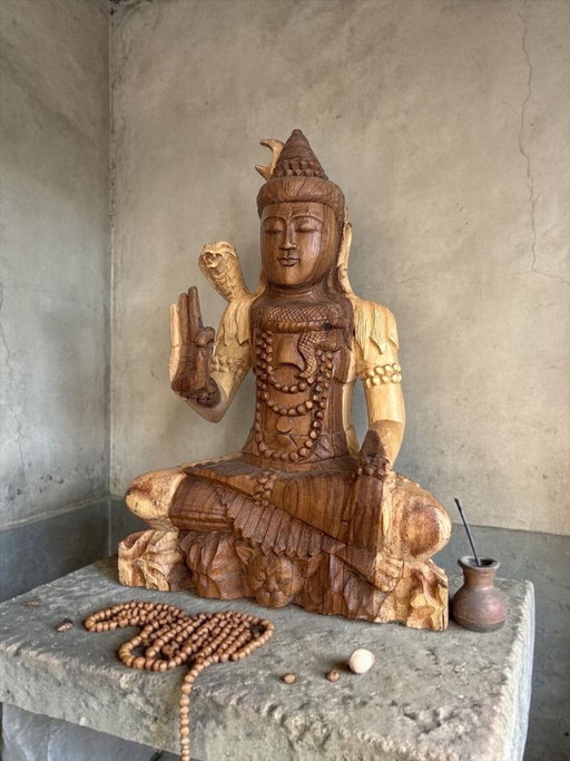 Sculpture de Bouddha en bois faite à la main – Statue décorative – 52 cm – decoratieve objecten, Wood