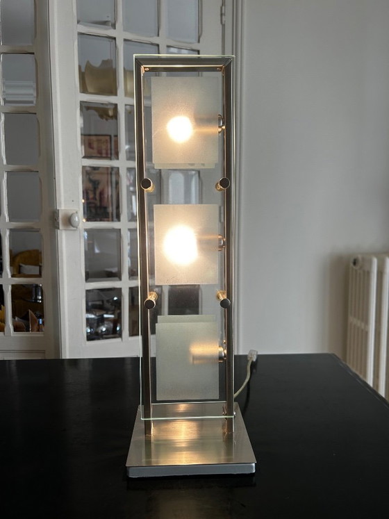 Chrome-plated metal and glass lamp, 1990 – Table lamps (photo 5 of 12)