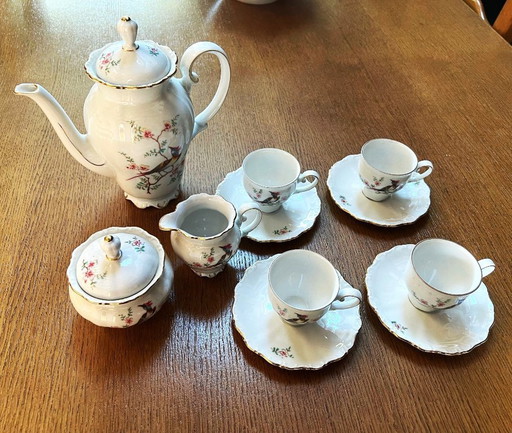 Seltmann Weiden Bavaria white porcelain coffee service with bird of paradise and gilt decoration