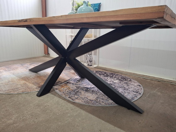 Image 1 of Robusto tavolo da pranzo in legno di fienile, 220x100cm con gambe in metallo